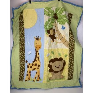 Handmade Baby Crib Blanket‎ Applique 3d Jungle Lion Monkey 40" x 34"